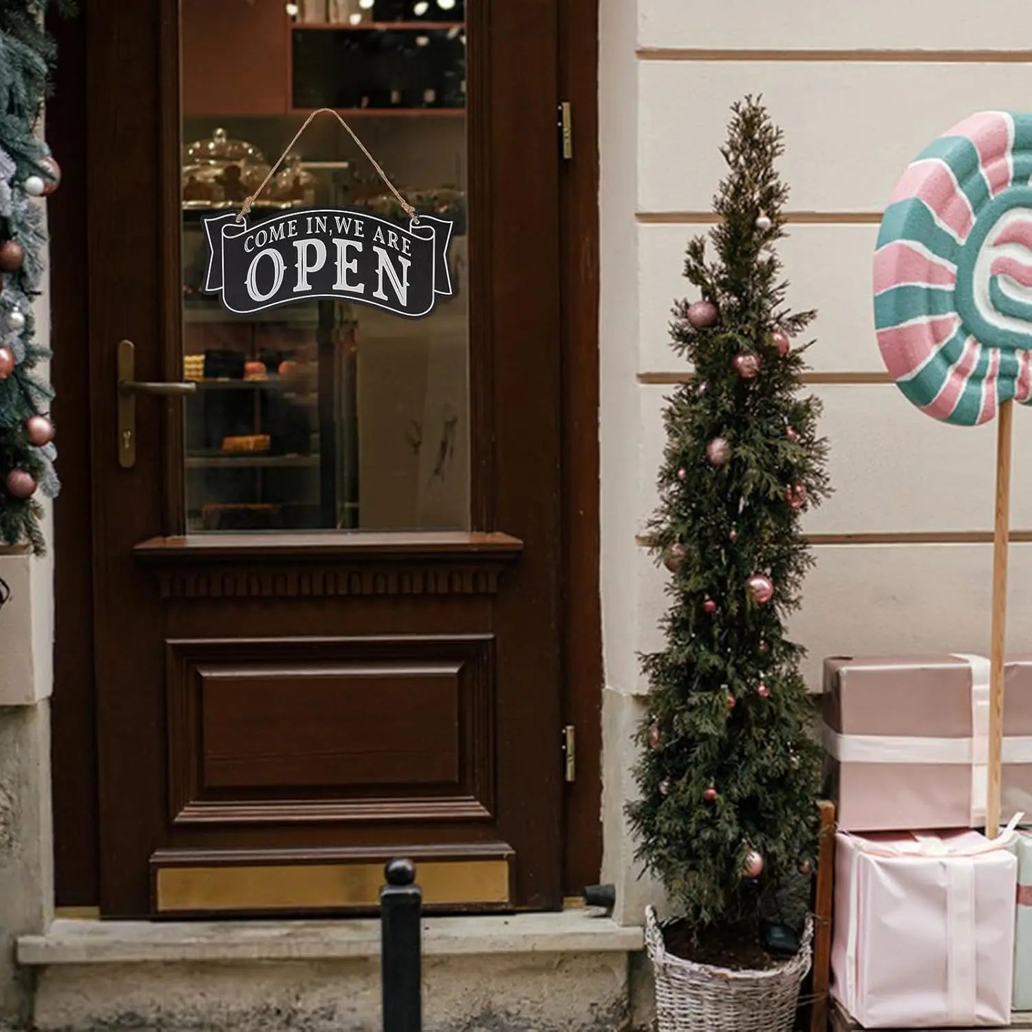 Wooden One Sided Store Open and Closed Signs for Business Hanging Sign Decorative Welcome Boards