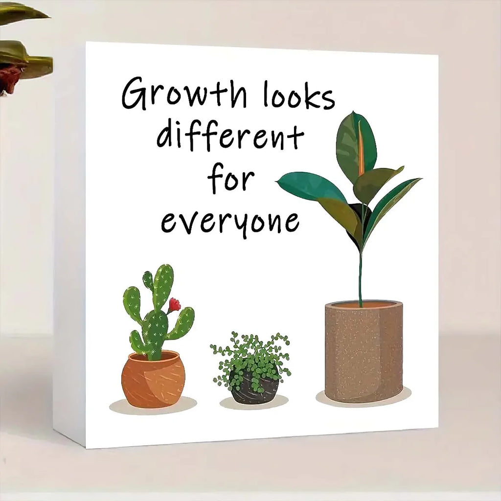 [Inspirational wood Sign] 1pc, Inspirational wood Sign, Everyone's Growth Looks Different. Home, Bedroom, Office Desk Decoration